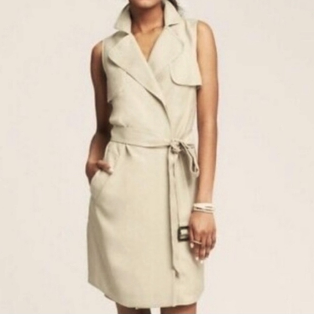 Banana Republic Tan Khaki Sherlock Sleeveless Belted Trench Coat Dress (size 8)